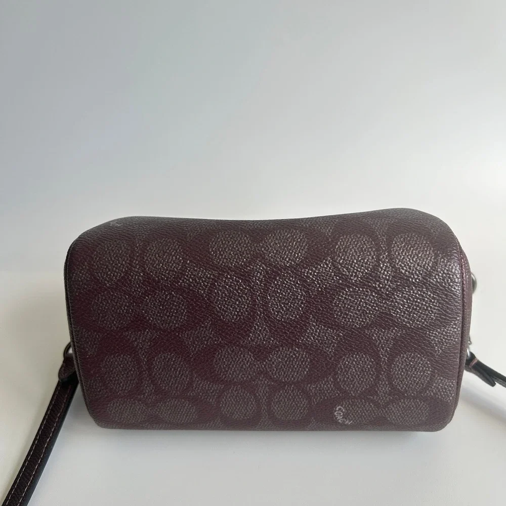 Coach Mini Rowan Satchel Metallic Burgundy Signature Canvas Crossbody Bag CX186